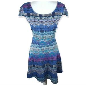 CITY TRIANGLES BLUE & PURPLE PRINTED CRISSCROSS BACK FIT & FLAIR DRESS SZ.13 JUN